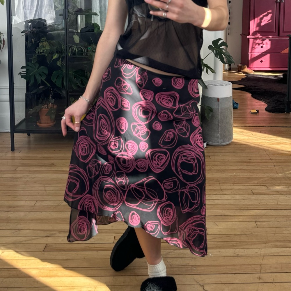 Elegant Black and Pink Floral Skirt